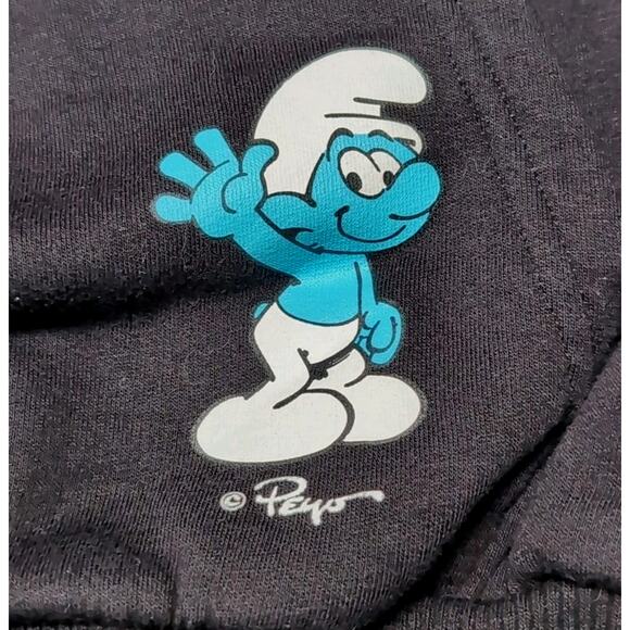 Smurfs Fleece Hoodie Womens M Black Pockets Mushroom Graphic Print Sweatshirt - Picture 9 of 16